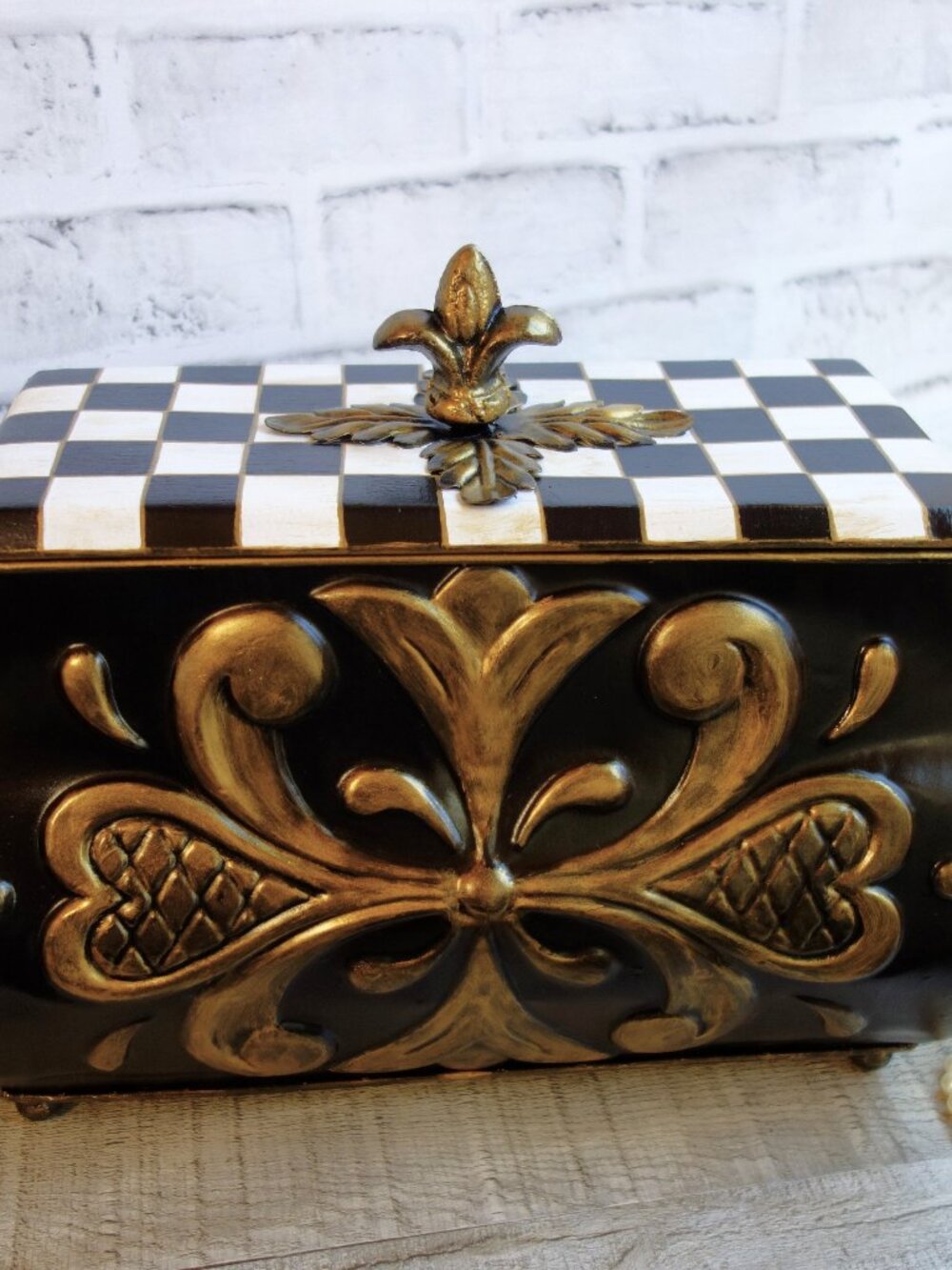 Checked Bombay Storage Chest Black and White Check Caddy Checked Keepsake Box